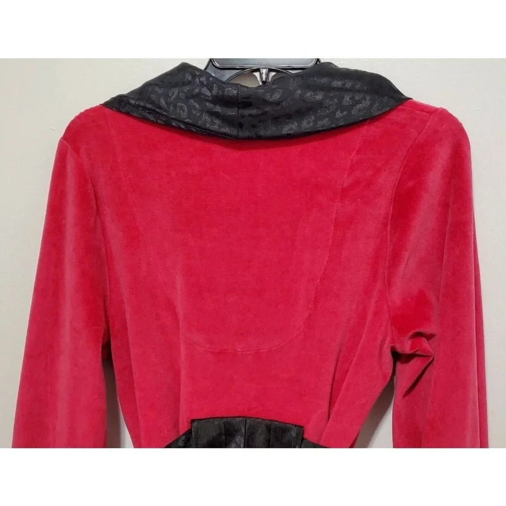 Betsey Johnson Boujie Plush Velour Pink Black Robe - Picture 6 of 12